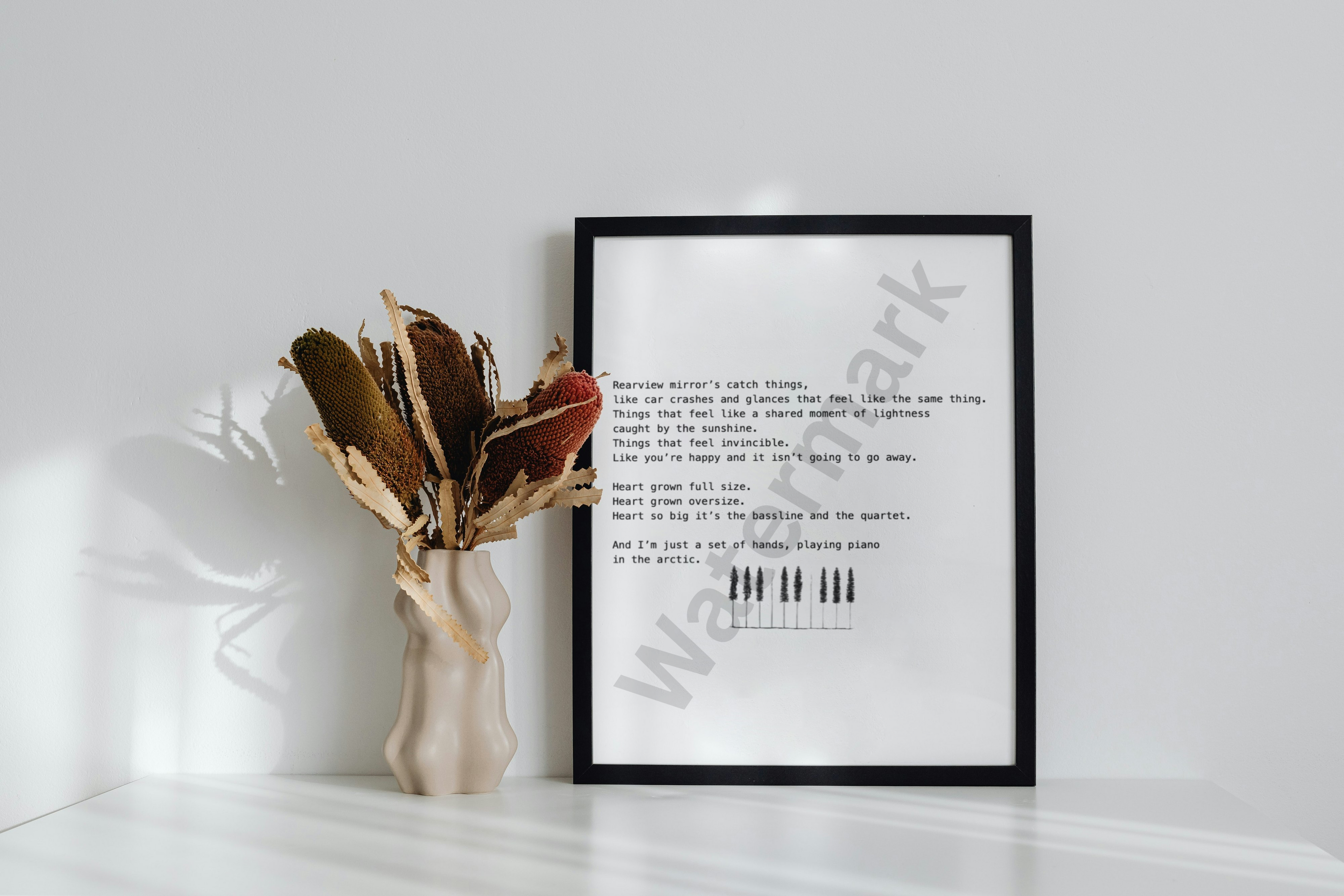Framed Piano in the Arctic - Poetry Print | Minimalist Love Poem | Wall Art