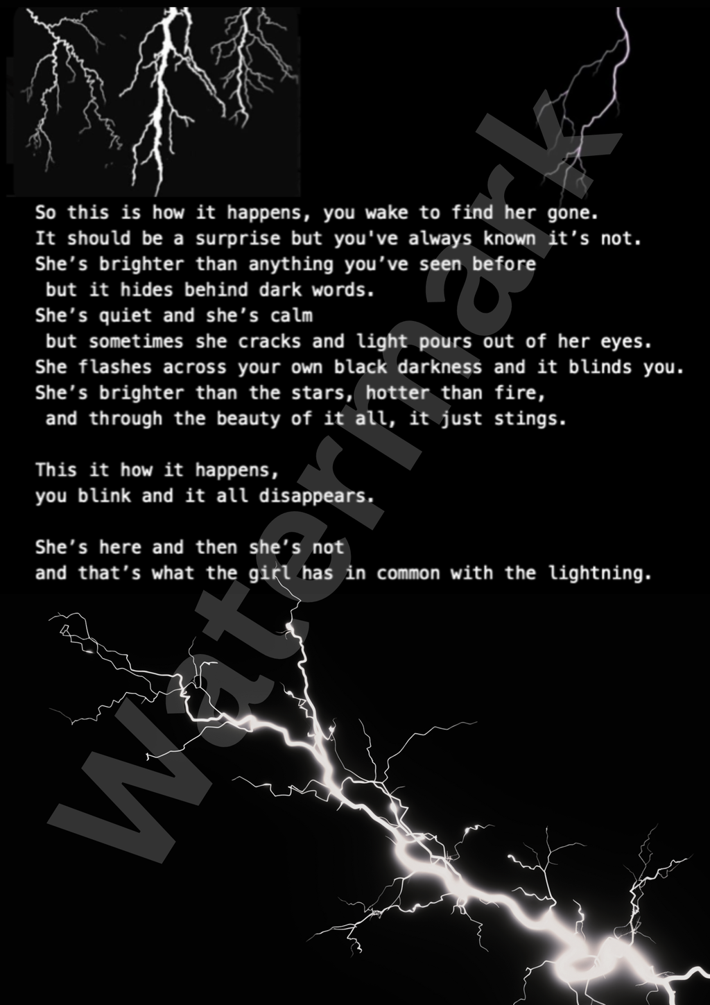 Lightning Girl Poetry (Print only) | Dark Romantic Wall Art | Gothic Home Decor | Multiple sizes