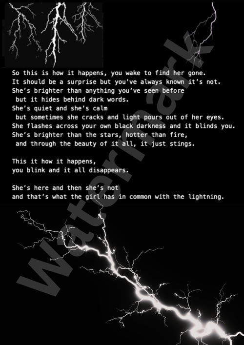 Lightning Girl Poetry (Print only) | Dark Romantic Wall Art | Gothic Home Decor | Multiple sizes