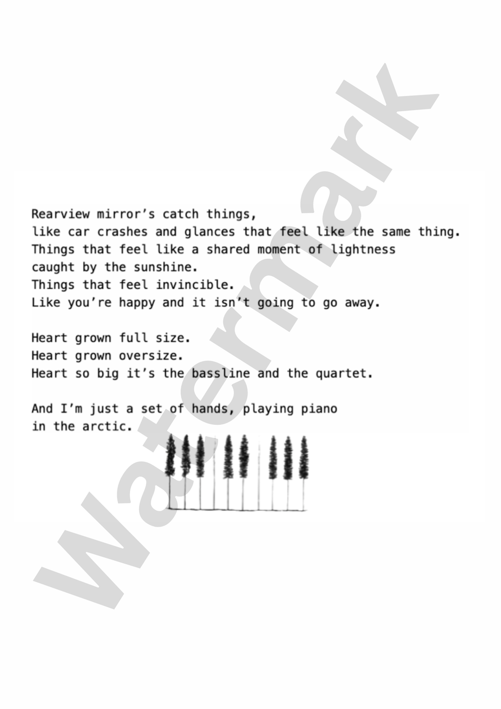 Piano in the Arctic - Poetry (Print only) | Minimalist Love Poem | Wall Art